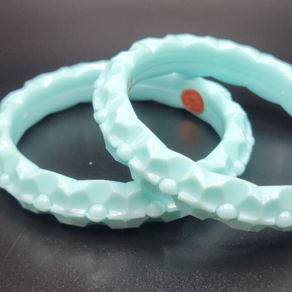 Vintage Mid-Century Acrylic Bracelets W Germany Pastel Blue Bangle Set of 2 - Picture 5 of 5